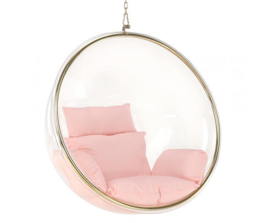 KONDELA Függő fotel, átlátszó/arany/rózsaszín, BUBBLE TYP 1