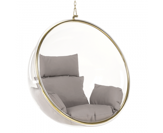 KONDELA Függő fotel, átlátszó/arany/szürke, BUBBLE TYP 1