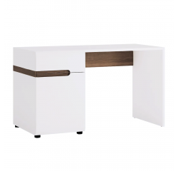 KONDELA PC asztal, fehér extra magasfényű HG/tölgy sonoma sötét trufla, LYNATET TYP 80